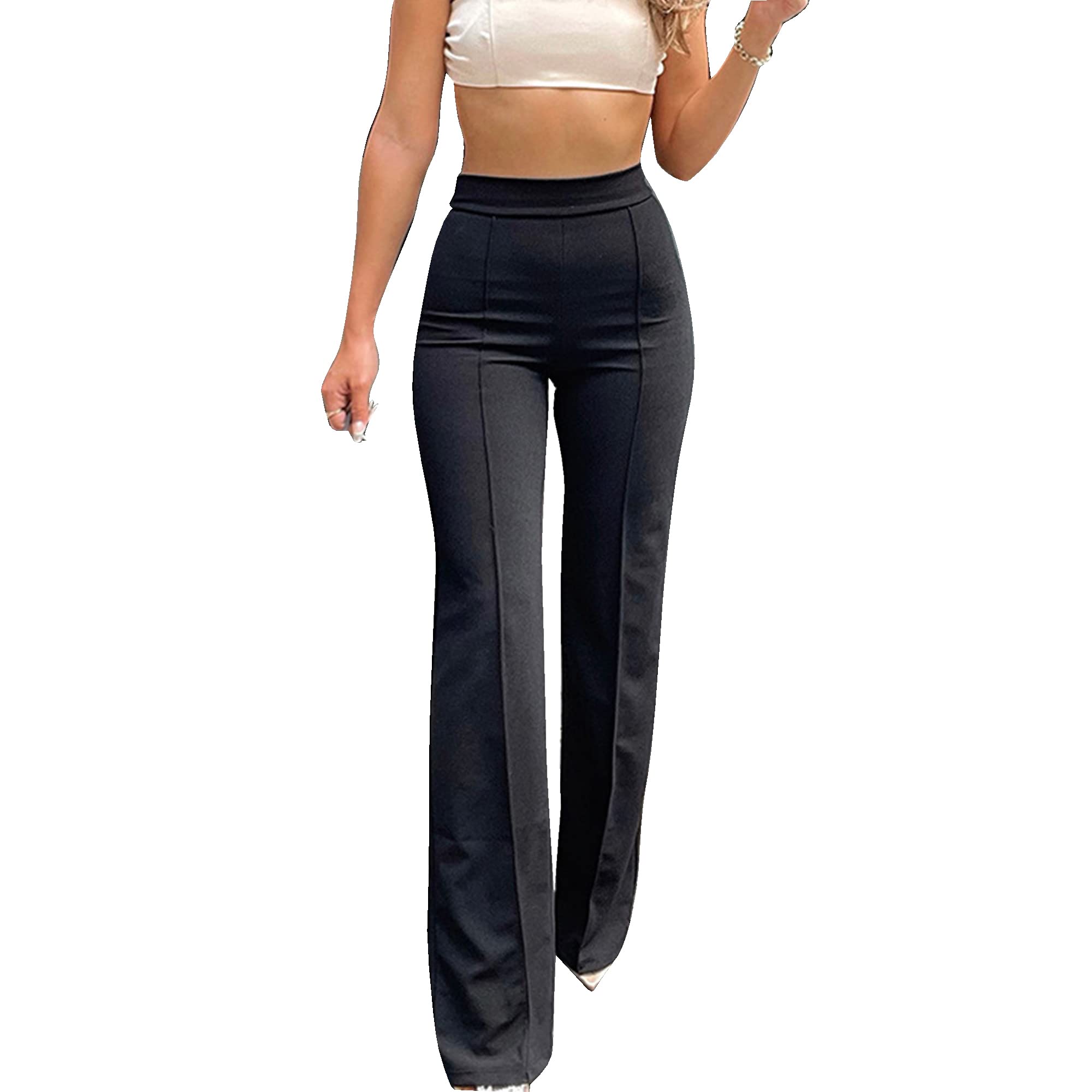 Women's Stretchy Wide Leg Flare Pants - Soft Comfortable Business Casual Trousers for Office Work & Everyday Wear
