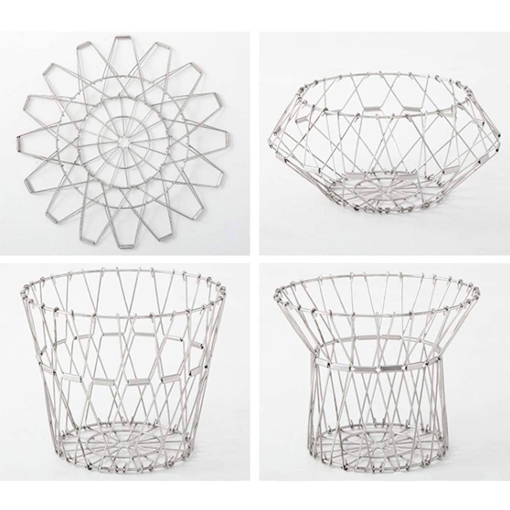Stainless Steel Foldable Fruit Basket - Multipurpose Wire Mesh Bowl for Fruits, Vegetables & Kitchen Utensils | Perfect for Kitchen Counter, Dining Table & Living Room Storage