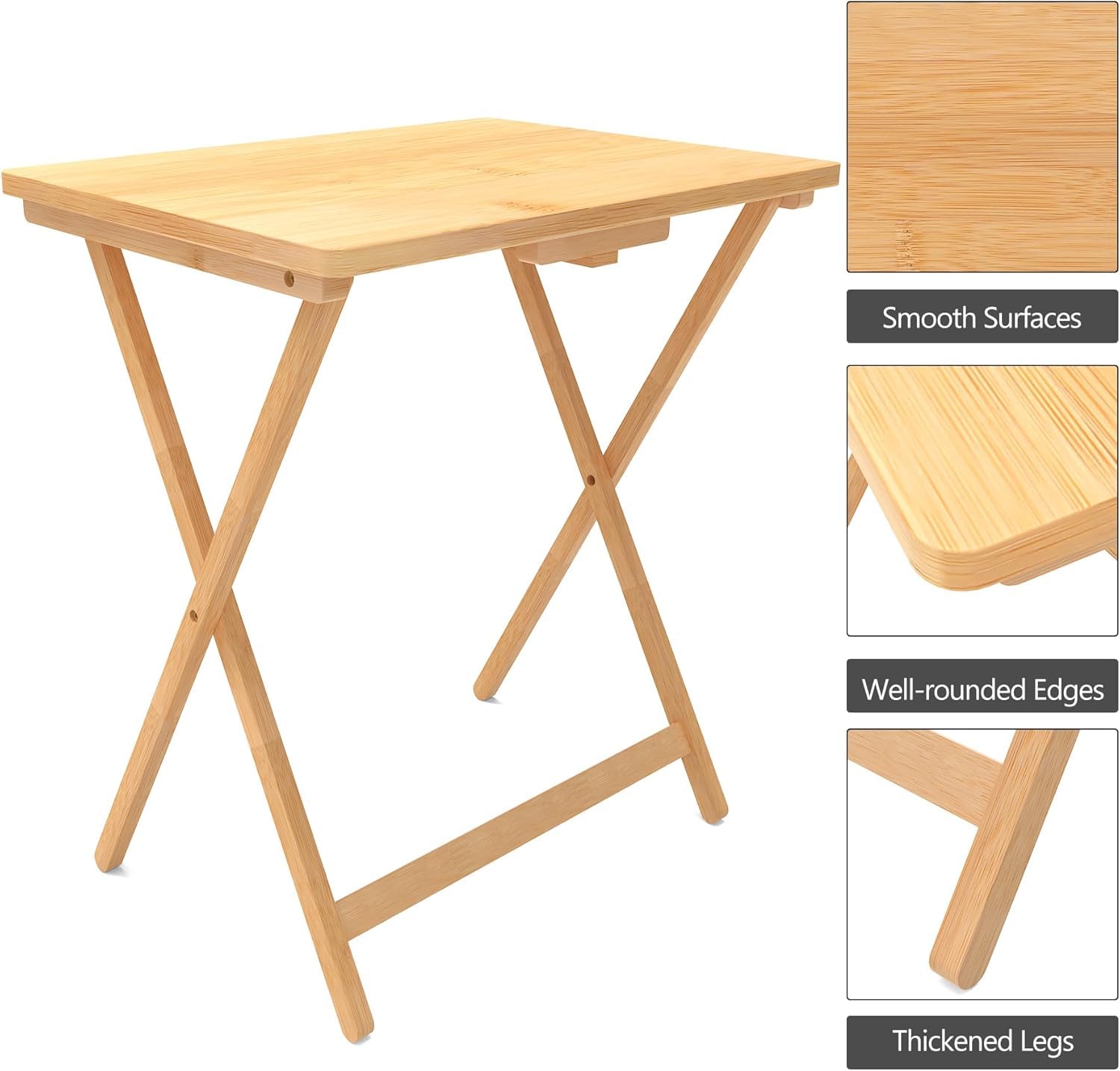 Fully Assembled Folding TV Tray Table Set of 2 - Natural Bamboo Foldable TV Dinner Trays for Eating, Sofa, Couch & Bed - Perfect for Movie Nights, Breakfast in Bed & Small Space Living