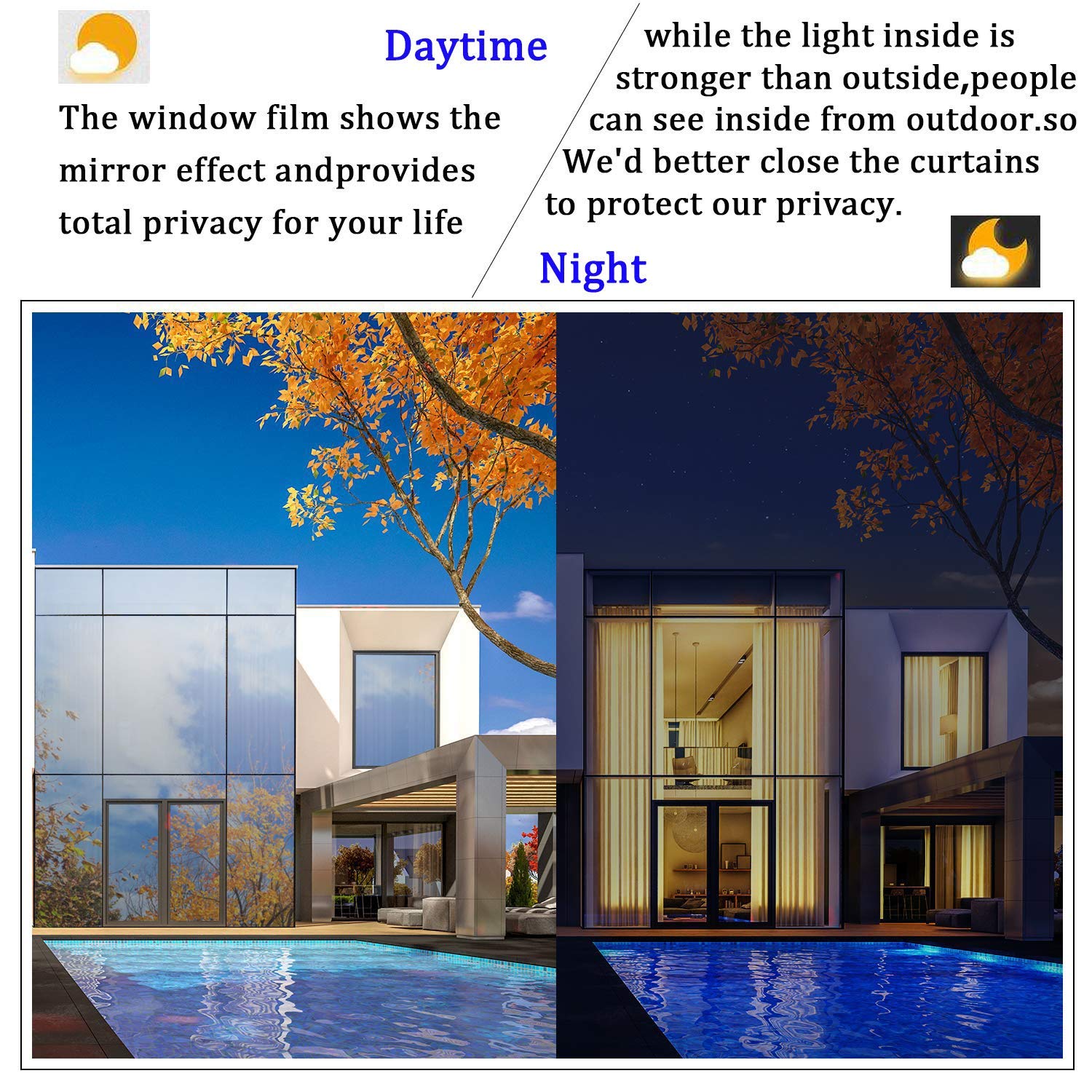 One Way Mirror Window Film - Reflective, UV & Heat Control, Self-Adhesive Privacy Tint for Office & Home (Red Silver, 60Inch x 100Feet) - Perfect for Daytime Privacy & Sun Protection