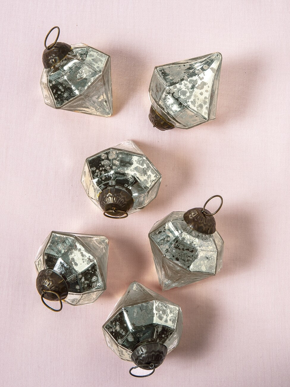 6 Pack Mercury Glass Small Ornaments (3 inch, Silver) - Vintage Style Christmas Tree Decorations, Holiday Party & Home Decor - Perfect Gift for Special Occasions & Festive Celebrations