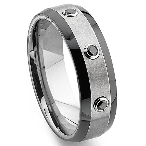 Tungsten Black Diamond Two-Tone Wedding Band Ring - Size 10.0 (SN#658) - Perfect for Men's Wedding, Anniversary & Special Occasions