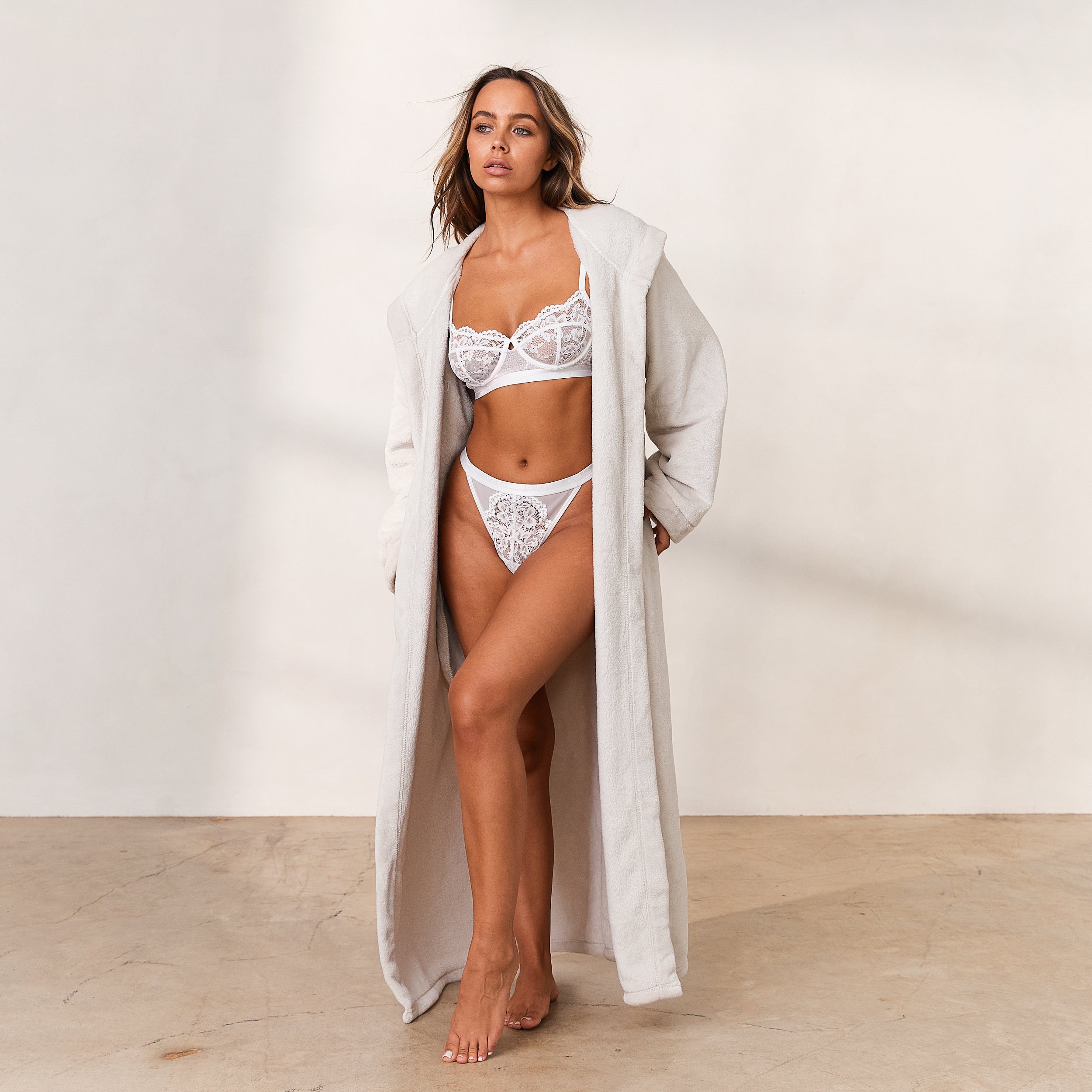 Soft & Cozy Cuddle Me Dressing Gown with Pearl Accents - Perfect for Relaxing at Home, Spa Days & Winter Lounging