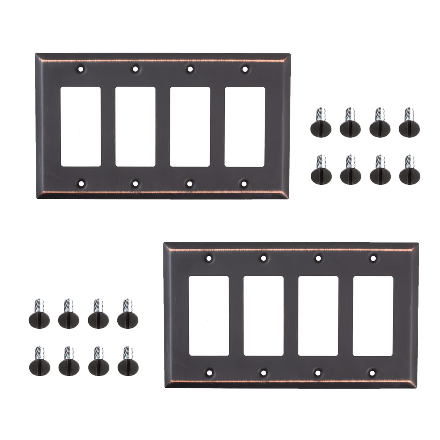 SLEEKLIGHTING Oil Rubbed Bronze Outlet Covers and Switch Plates - Decorative Wall Plate Light Switch Cover (4 Gang Decorator, 2 Pack) - Perfect for Living Room, Bedroom, Office & Home Decor