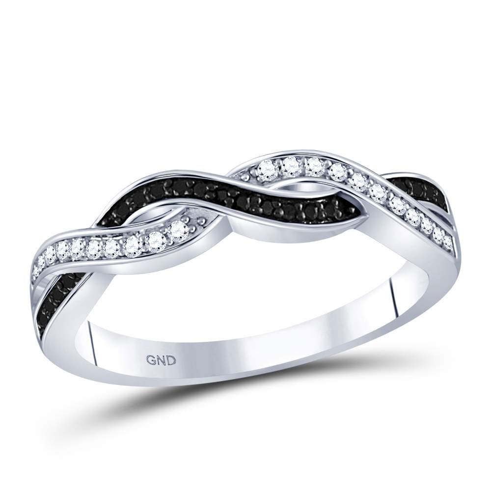 Dazzlingrock Sterling Silver Women's Round Black Enhanced Diamond Woven Band Ring 1/6 CTW - Elegant Jewelry Gift for Anniversary, Wedding & Special Occasions