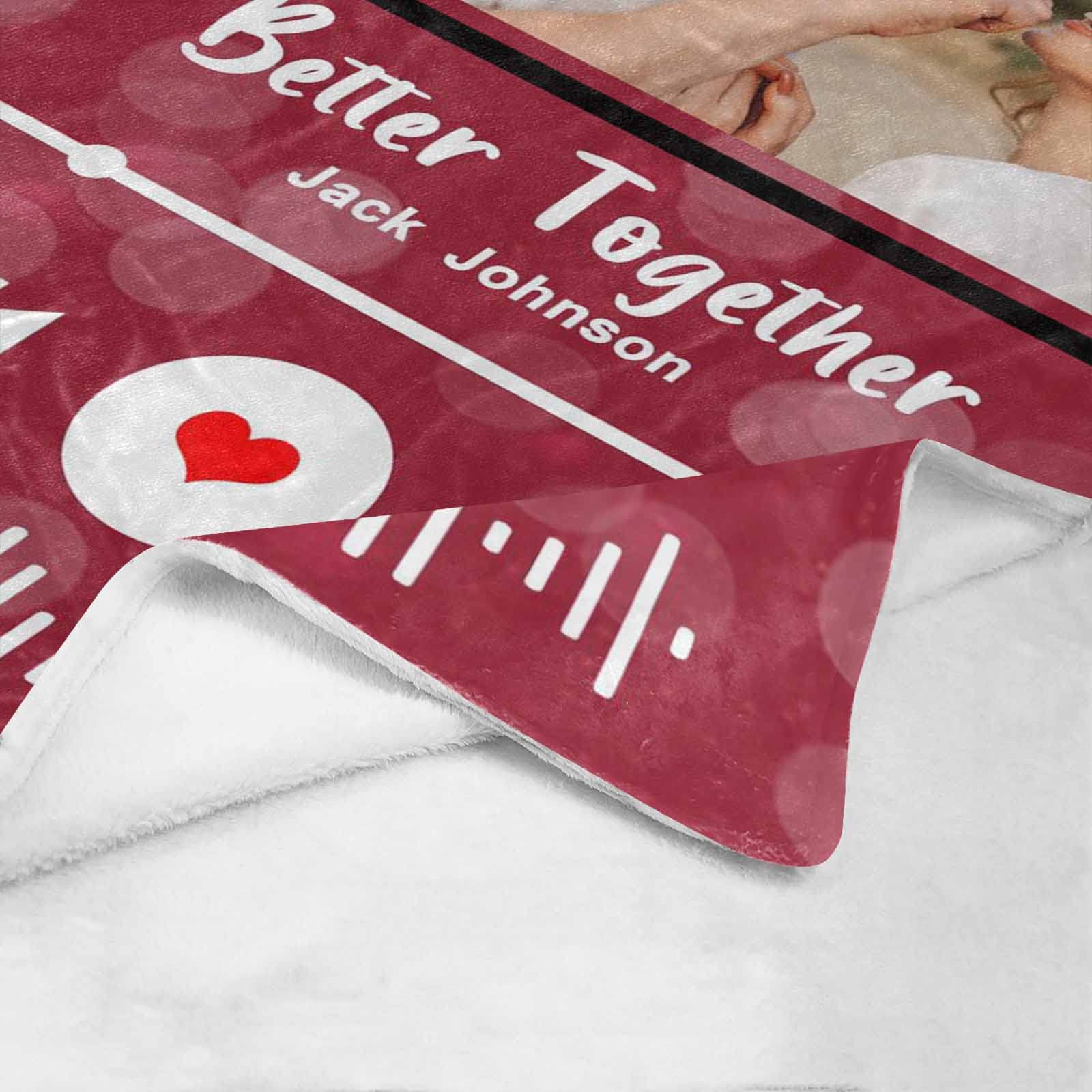 Custom Spotify Code Music Blanket - Personalized Photo Blanket with Your Song for Valentine's Day, Anniversary, Birthday & Christmas Gifts - 50