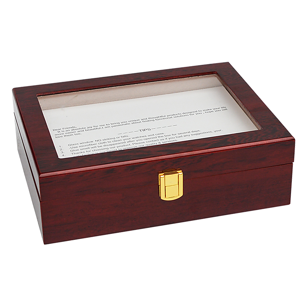 10-Slot Wooden Watch Display Case with Glass Top - Jewelry Storage Box for Watches, Rings, Necklaces - Perfect for Home, Office, and Retail Store Display