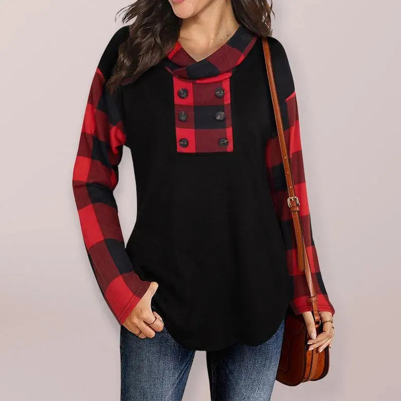 Women's Plaid Double Breasted Hoodie - Long Sleeve Casual Pullover for Fall & Winter | Perfect for Outdoor Activities, Travel & Daily Wear