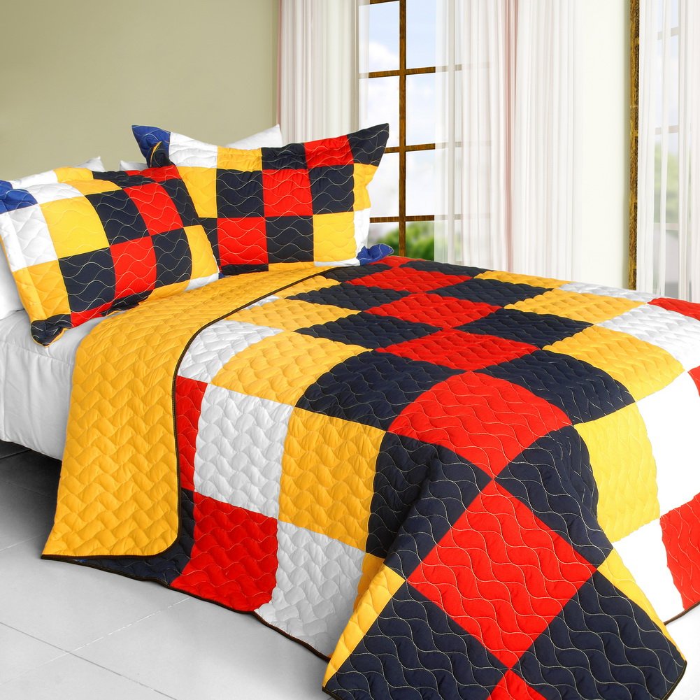 Sunrise Canyon Vermicelli-Quilted Patchwork Geometric Quilt Set Full/Queen Size - Stylish Bedding for Modern Home Decor, Perfect for Master Bedroom, Guest Room, or Cozy Retreat
