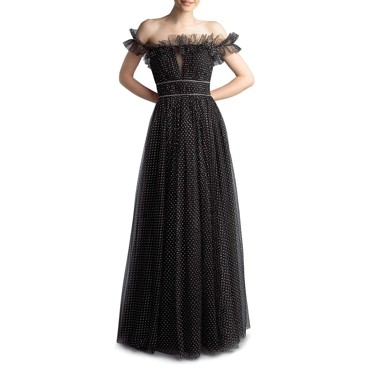 Basix Black Label Women's Tulle Metallic Maxi Dress - Elegant Formal Gown for Evening Parties, Prom, Weddings & Special Occasions