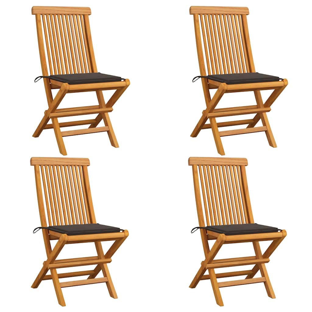 vidaXL 4-Piece Patio Chairs Set - Outdoor Folding Chairs with Cushions, Teak Wood Bistro Chairs for Patio, Poolside, Garden, Porch & Backyard - Perfect for Outdoor Dining, Relaxation & Entertaining