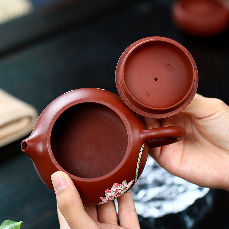 Premium Yixing Red Clay Lotus Xi Shi Teapot Set - Authentic Chinese Purple Clay Tea Set for Gongfu Tea Ceremony, Perfect for Home, Office, and Gift Giving