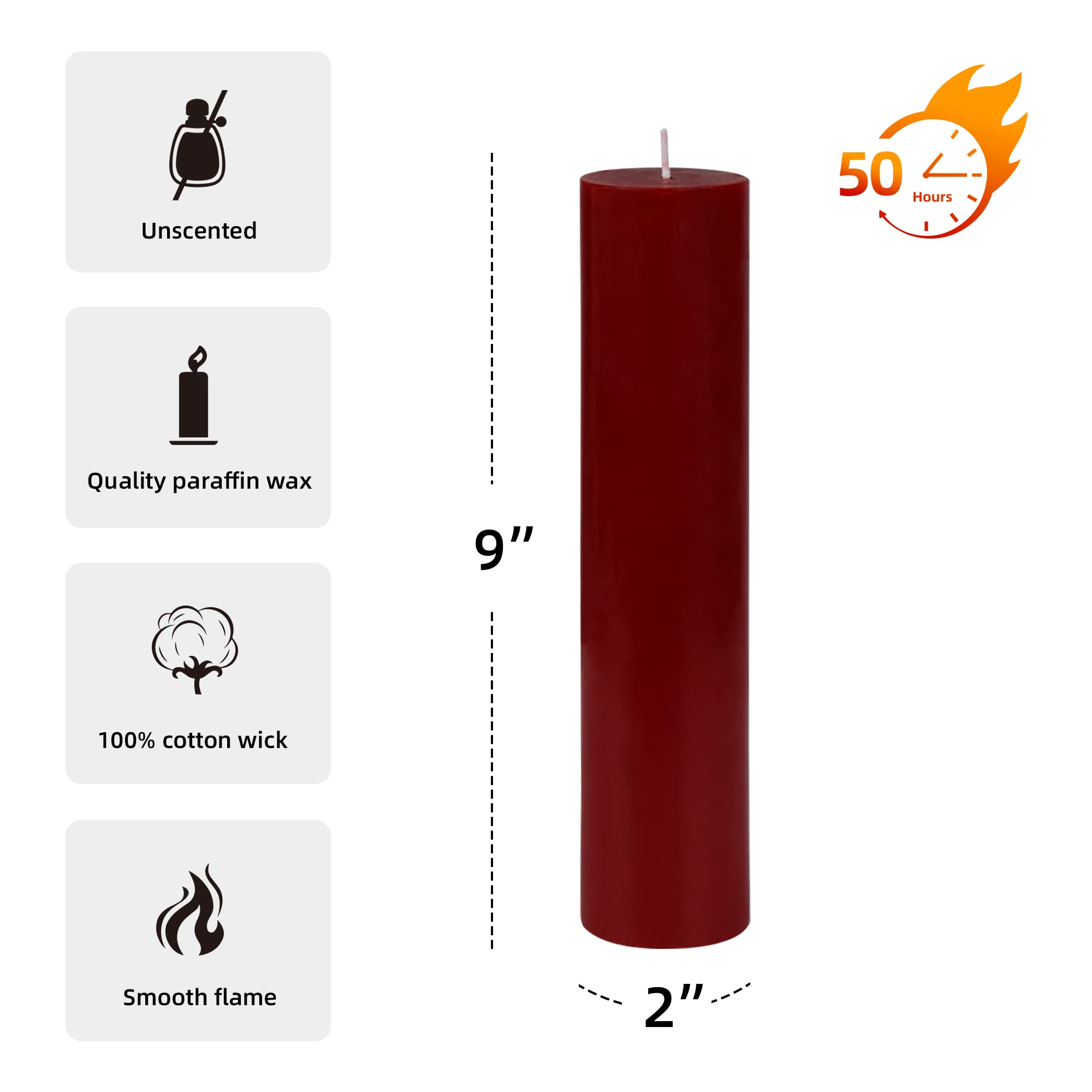 2-Pack Red Pillar Candles, 9 Inches Tall - Perfect for Weddings, Parties, and Home Decor