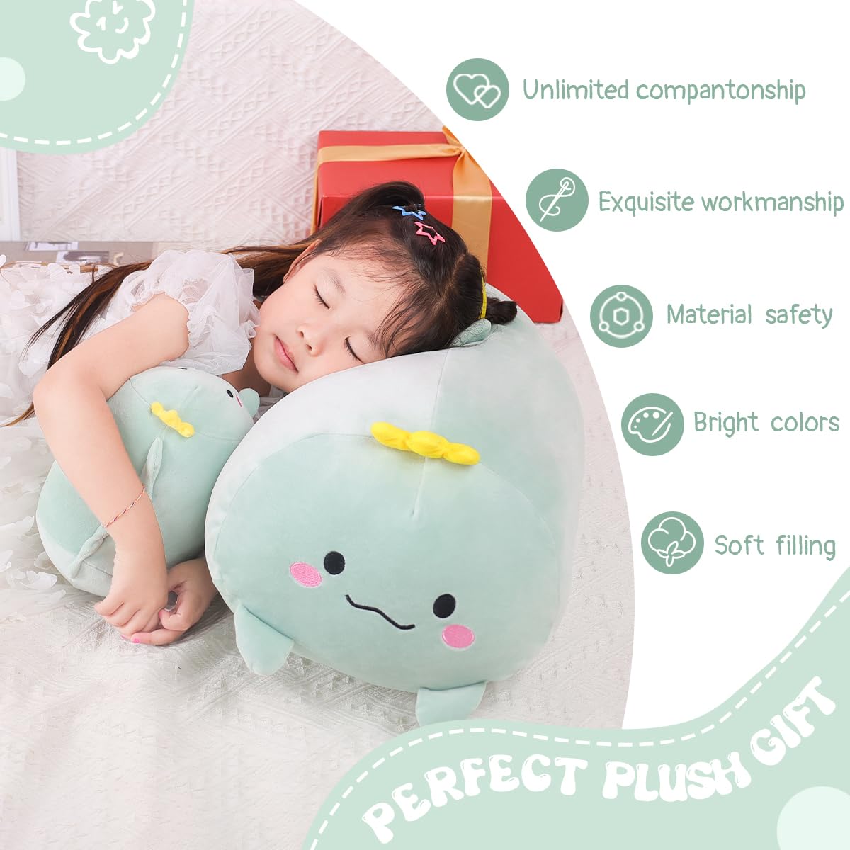 AIXINI 35.5 Inch Super Soft Dinosaur Plush Stuffed Animal - Cylindrical Body Pillow for Kids & Adults, Cute Cartoon Hugging Toy Gift for Birthday, Christmas (Great for Cuddling, Home Decor & Stress Relief)