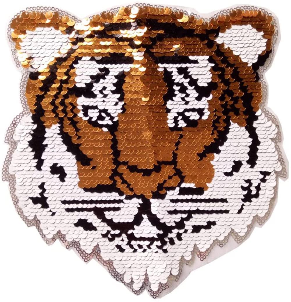 Color Changing Reversible Tiger Sequins Patch - Embroidered Beaded Applique for T-Shirts, Jeans & Jackets - Perfect for DIY Fashion, Costumes & Embellishing Denim, Hoodies & Bags