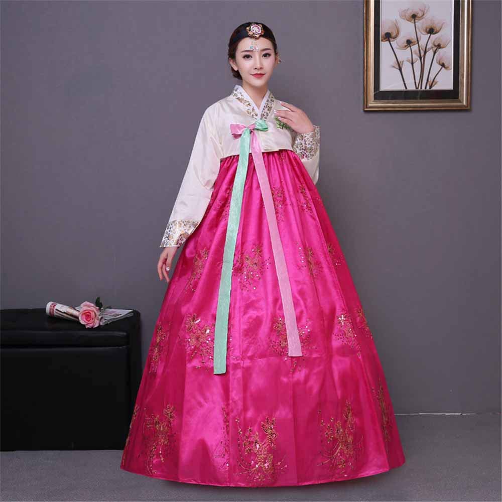 Traditional Korean Hanbok Dress for Women - Long Sleeve Elegant Palace Hanboks Costume for Wedding, Dance, Cosplay & Cultural Events