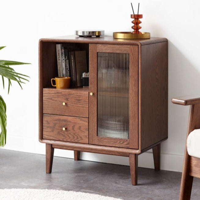 Solid Oak Wood Side Cabinet - Rustic Storage Cabinet for Living Room, Bedroom & Entryway - Perfect for Organizing Books, Decor & Essentials