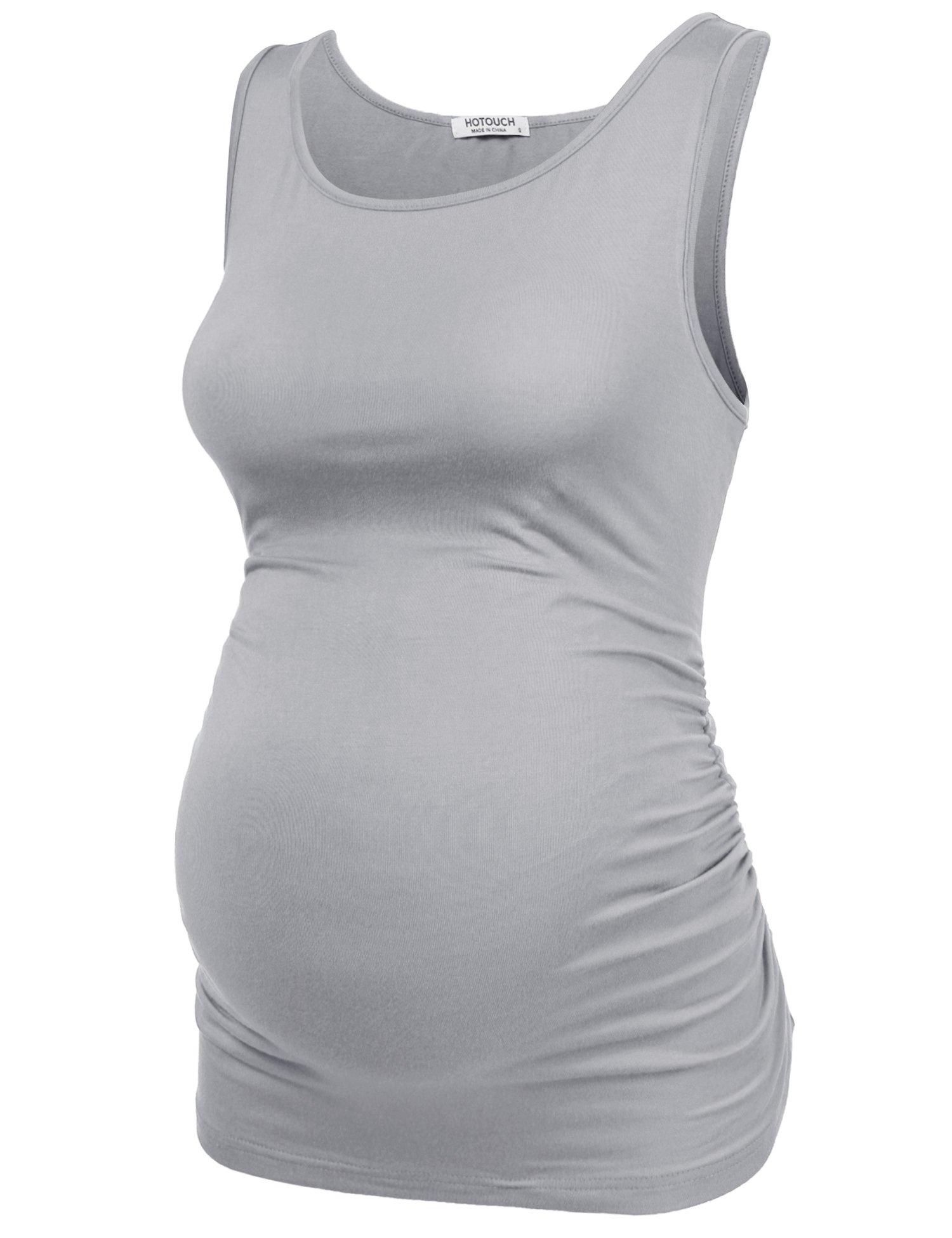 HOTOUCH Women's Maternity Tank Top - Stretchy Side Ruched Pregnancy Shirt, Soft Nursing Tee for Expecting Moms, Breathable Sleeveless Scoop Neck Top (Perfect for Casual Wear, Maternity Photos & Breastfeeding Comfort)