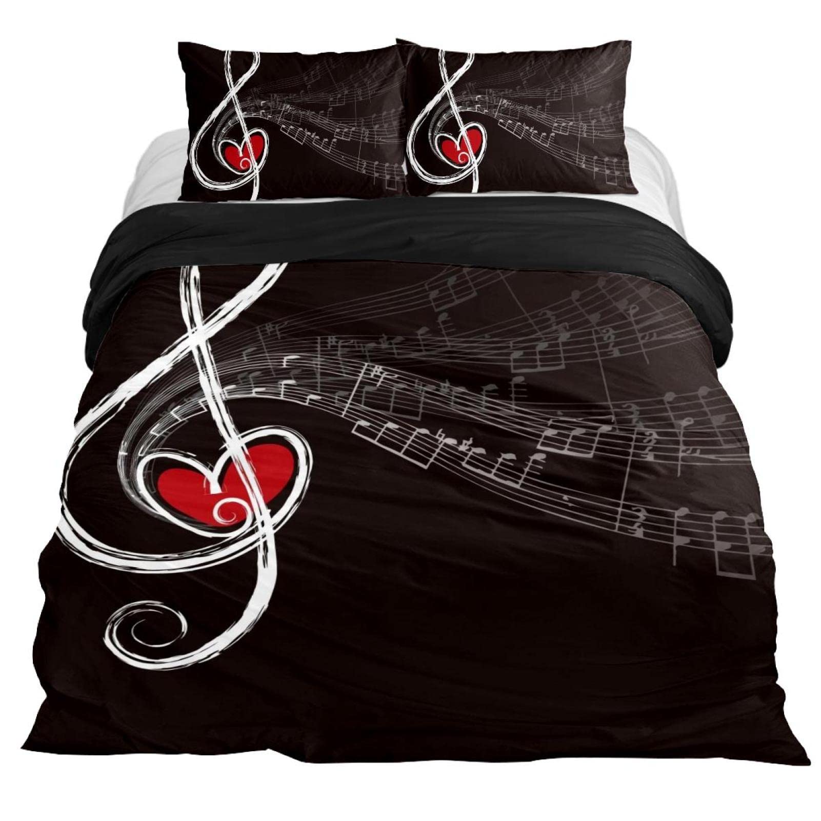 AOYU Music Note Love Heart Duvet Cover Set - 3 Piece Twin Size Bedding Set with Zipper Closure, Includes 2 Pillow Shams & 1 Comforter Cover for Kids & Children - Perfect for Nursery, Bedroom Decor & Gift Giving