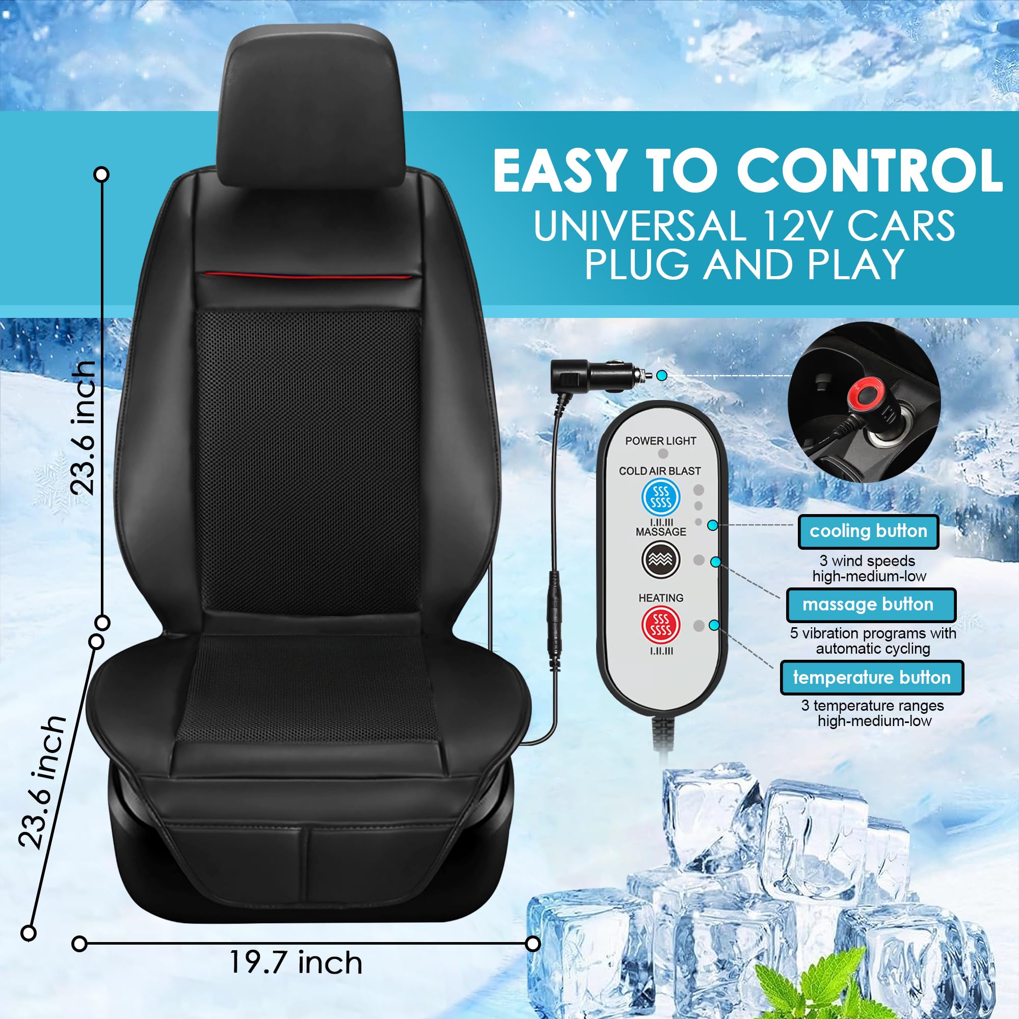 12V Cooling Car Seat Cover with Massage & Adjustable Temperature - 16 Ventilation Fans for Summer - Cooling Seat Cushion for Car Front Seats - Perfect for Vehicles, SUVs & Long Drives (Beige)