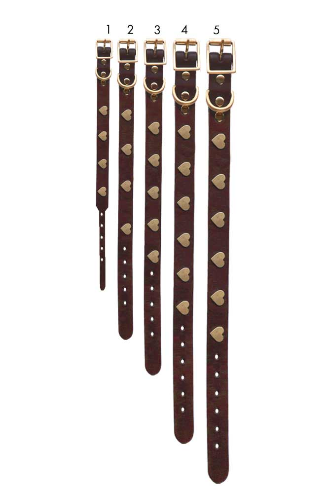 Premium Brown Leather Dog Collar with Heart Decor - Adjustable Sizes (XS-XL) for Small to Large Dogs | Perfect for Walks, Training & Fashion Accessories