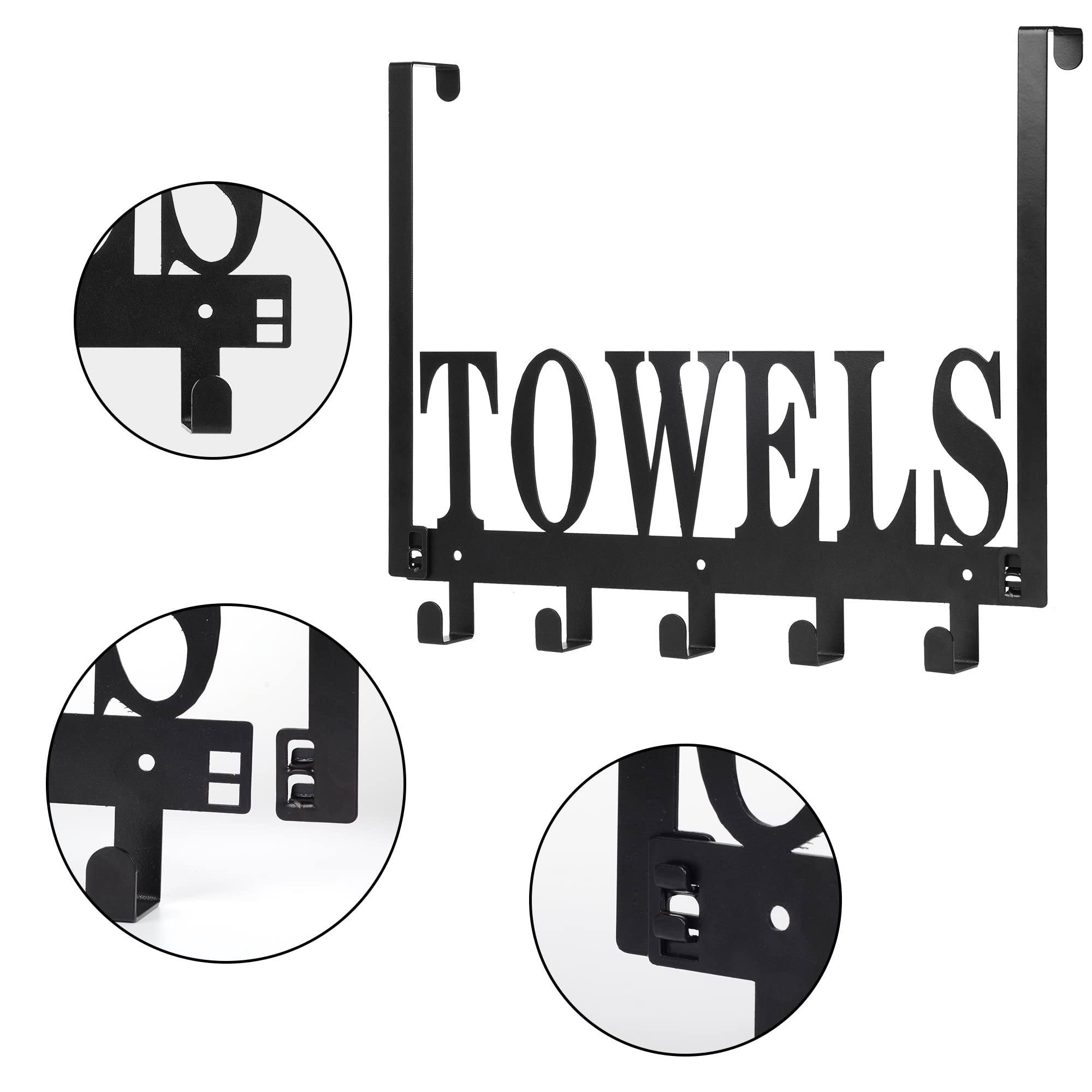 Over The Door Hook Hanger - Heavy Duty 5 Hooks Towel & Coat Organizer for Bathroom, Bedroom, Closet - Perfect for Hanging Towels, Coats, Bags, Robes & More
