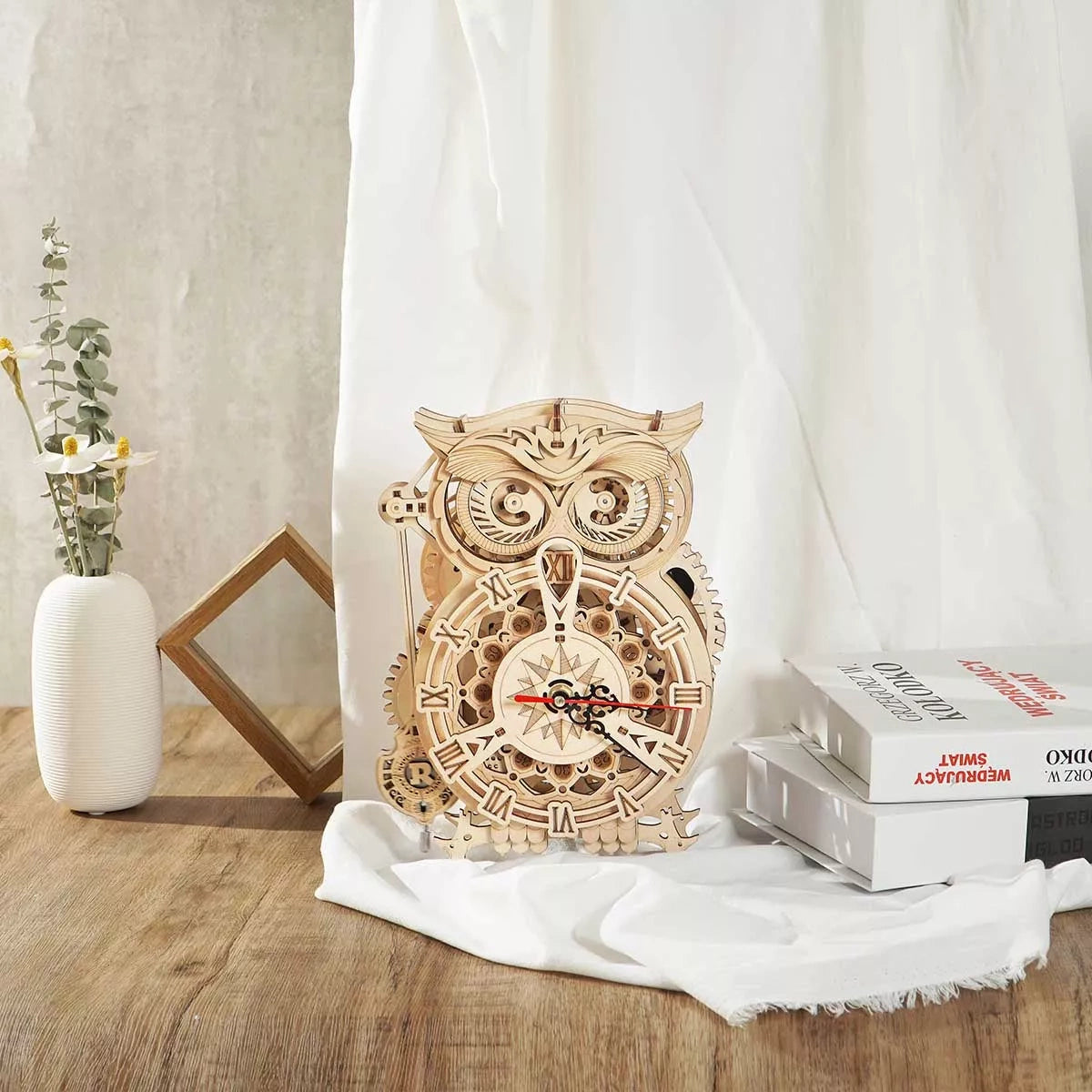 ROBOTIME Owl Clock DIY Wooden Model Kit - 3D Puzzle for Adults & Teens - Home Decor, Gift Idea for Birthday & Christmas - Perfect for Relaxation & Stress Relief