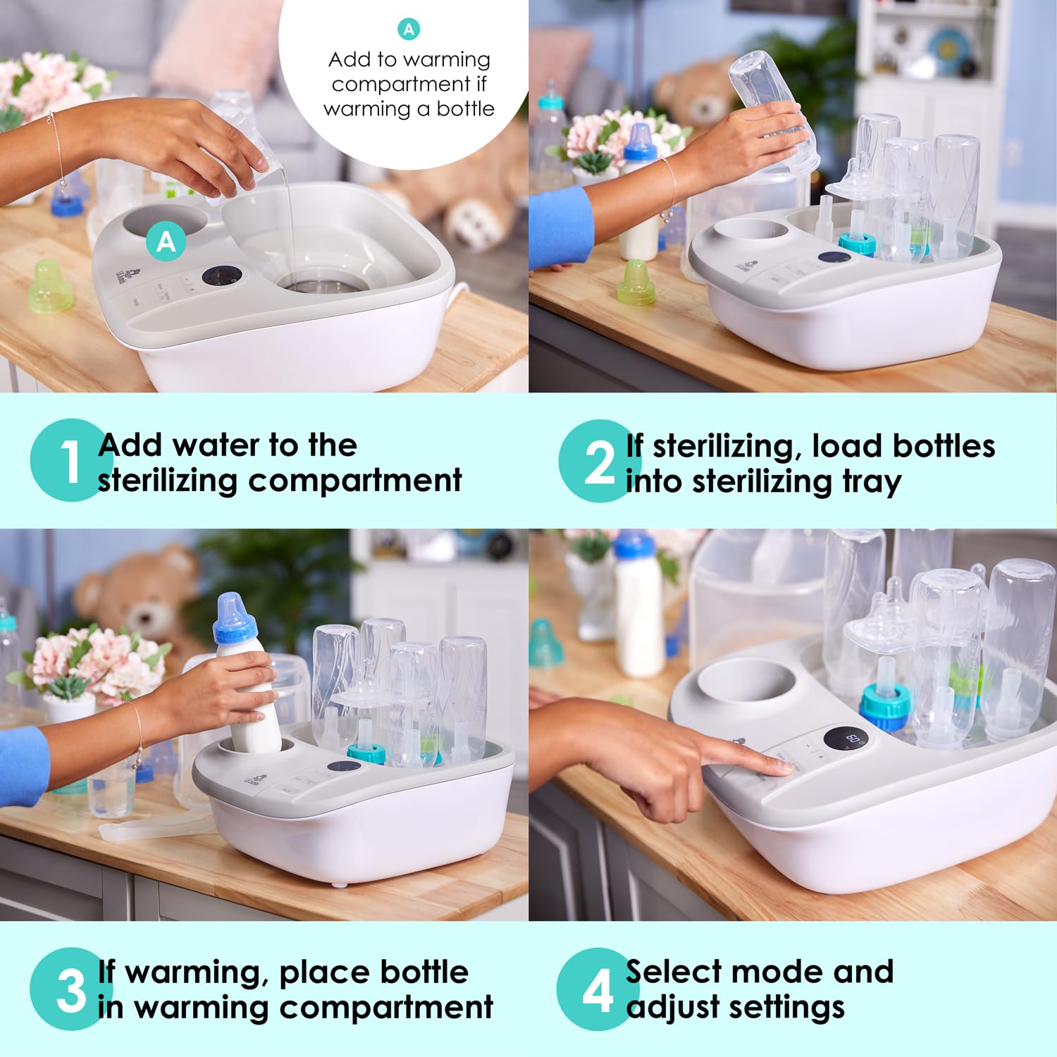 Lil' Jumbl 2-in-1 Baby Bottle Warmer & Sterilizer Dryer - Steam Sterilize, Dry, Warm & Defrost Milk/Formula - Adjustable Temperature & Timer with Auto Shut-Off - Perfect for Nursery, Travel & Breastfeeding Moms