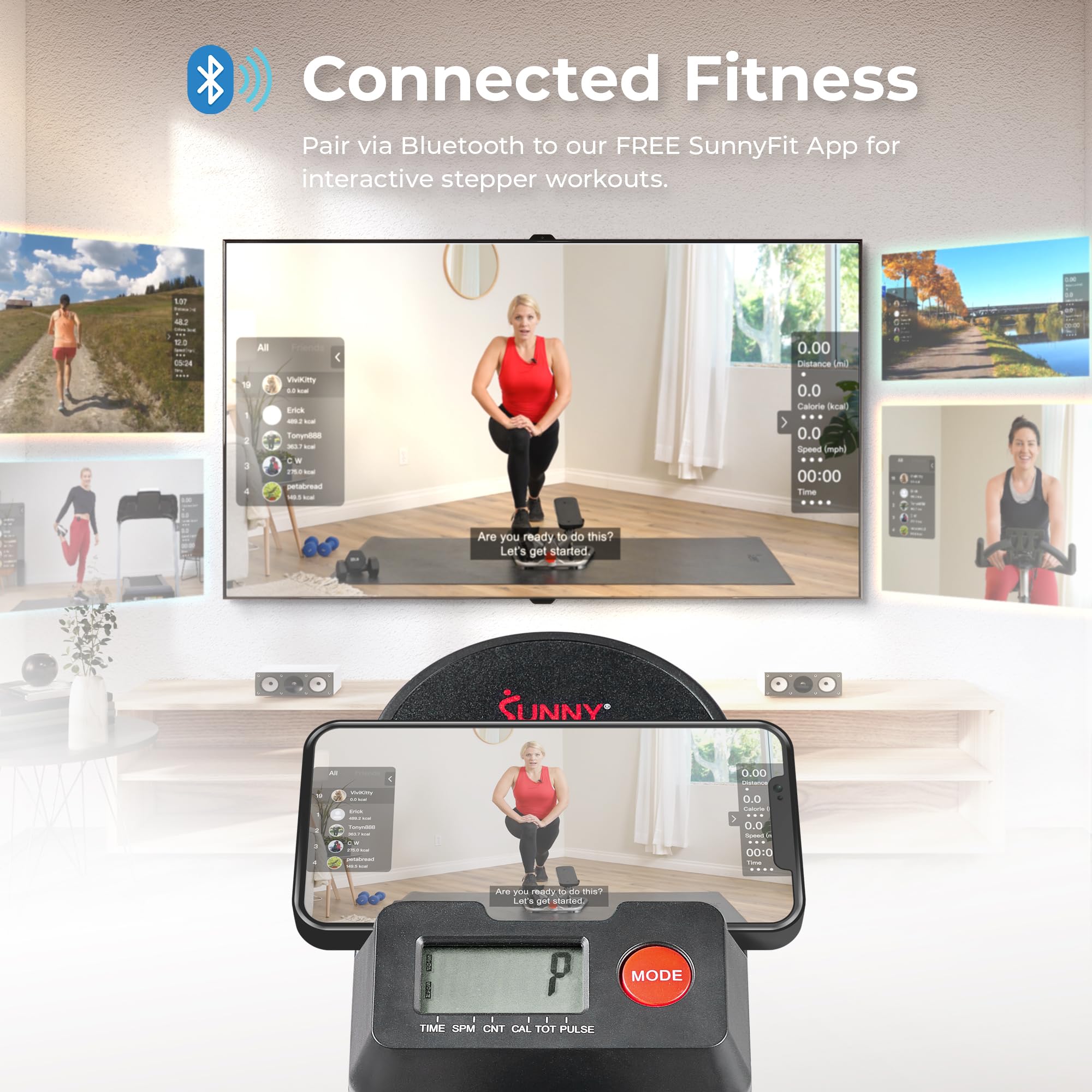 Sunny Health & Fitness Stair Stepper with Handlebar - Adjustable Step Climber Machine for Legs, Core & Glute Workouts - Connects to Free SunnyFit App - Perfect for Home Gym, Cardio Training & Weight Loss