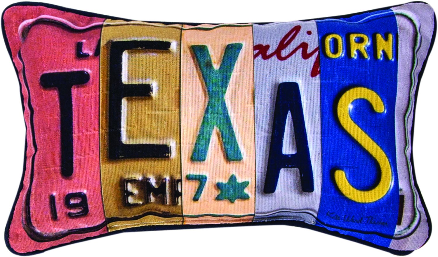 Handcrafted Texas-Themed Vanity Plates Throw Pillow - 14.5 x 9 Inches - Perfect for Home Decor, Sofa Accent & Western Style Living Room