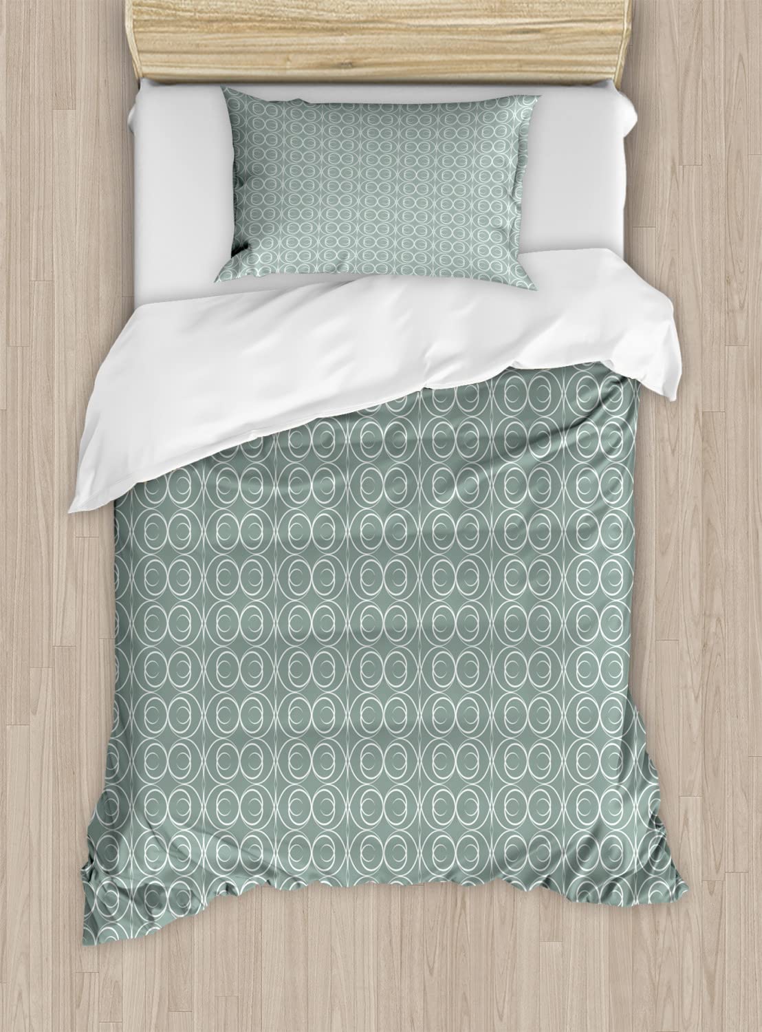 Ambesonne Retro Duvet Cover Set - Medieval Style Floral Motif Bedding | 2 Duvet Covers & 4 Pillowcases (2 Pack, Cal King Size) in Pale Sage Green & White | Perfect for Vintage Themed Bedrooms & Guest Rooms