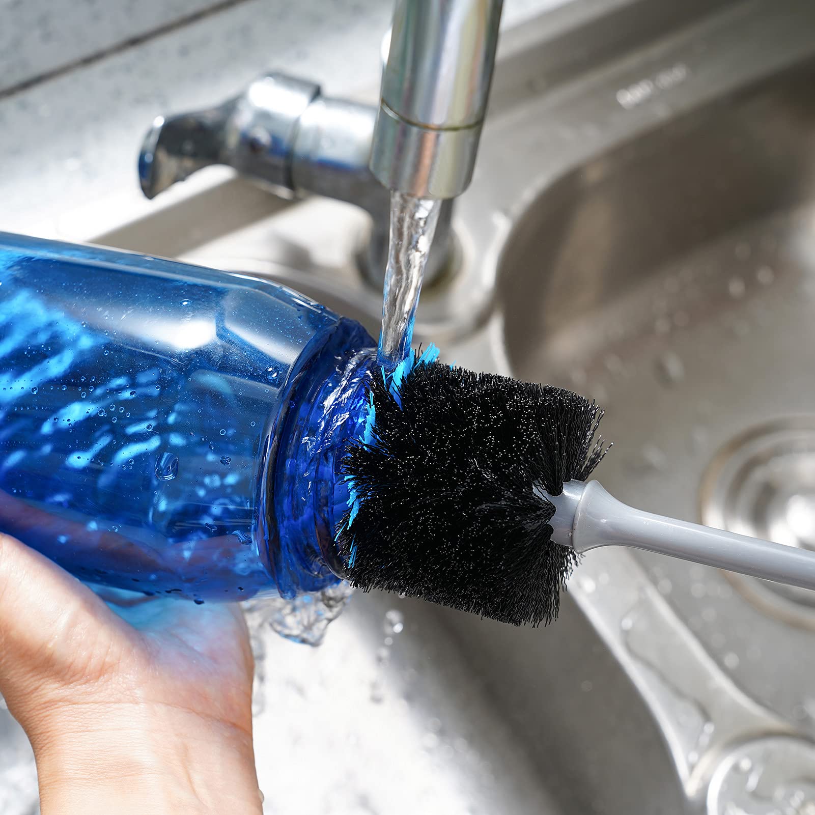 Long Flexible Water Bottle Cleaning Brush - 13.5 Inch Durable Scrubber with Sturdy Bristles for Bottles, Mugs, Glassware (2 Pack) - Perfect for Home, Office & Travel Use