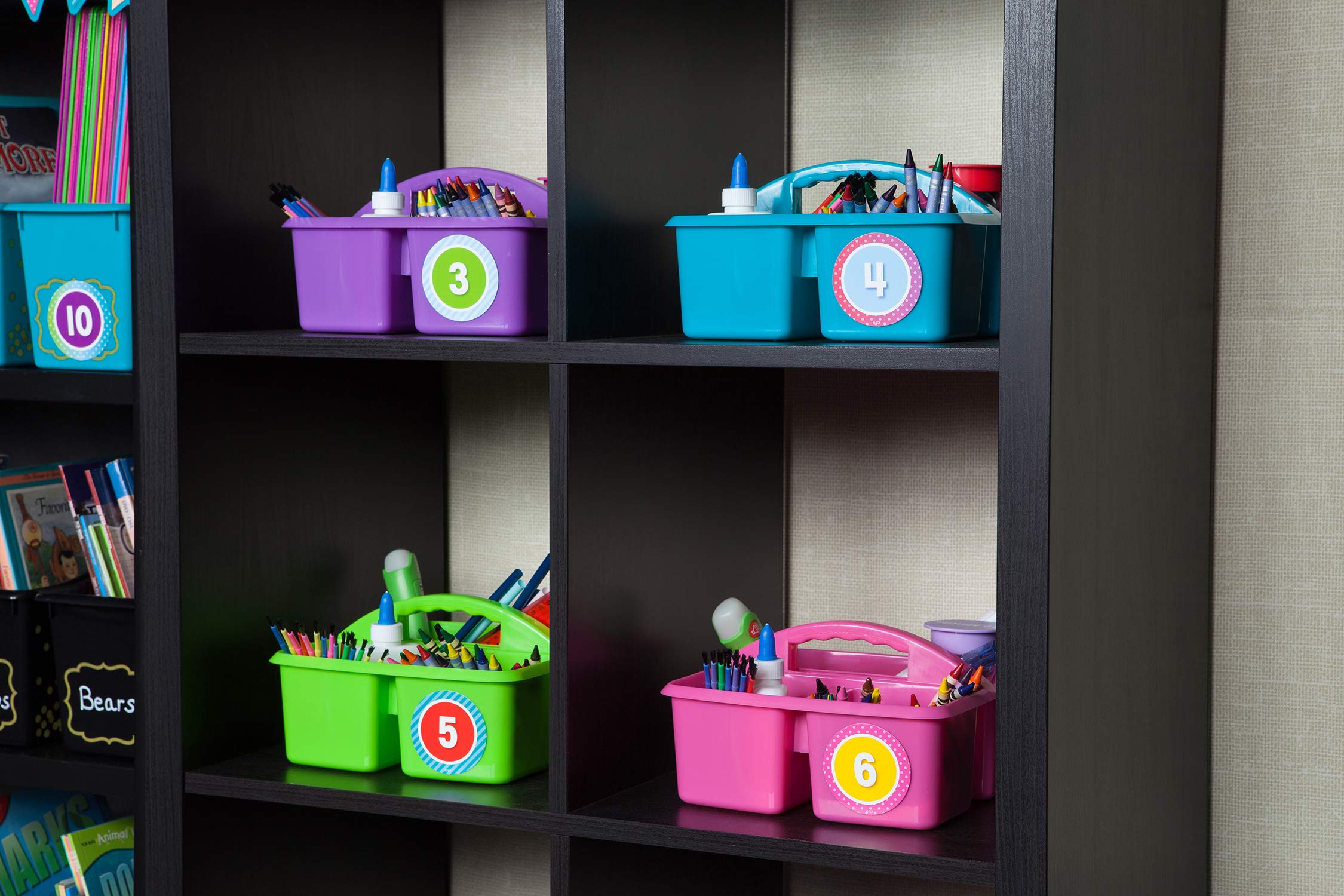 Teacher Created Resources Purple Plastic Storage Caddy 6-Pack - 3 Compartment Organizer for Classroom Supplies, Kids Room Toys & Office Stationery | Portable Desk Organizer for Teachers, Students & Home Organization