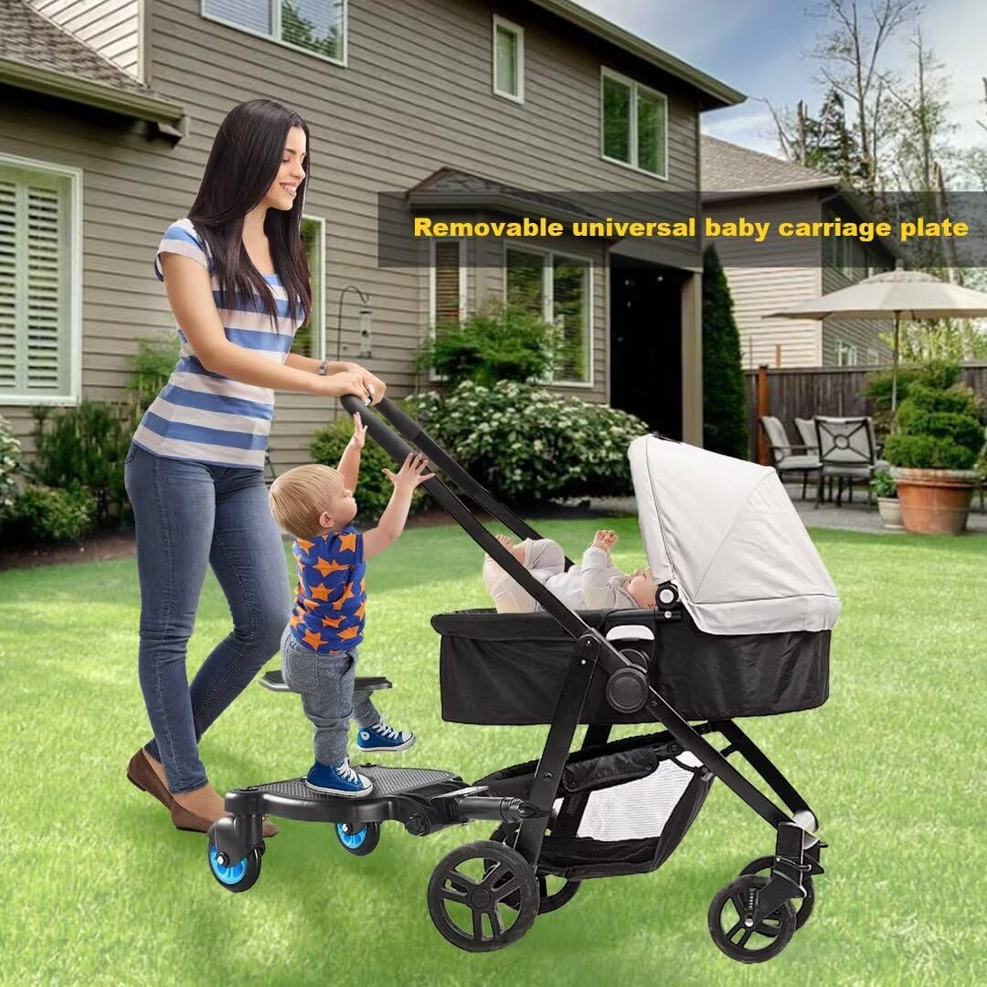 Universal Stroller Board - 2 in 1 Sit and Stand Stroller Attachment with Detachable Seat for 99% of Baby Strollers | Holds Kids up to 55lbs | Blue | Perfect for Shopping, Travel & Outdoor Adventures