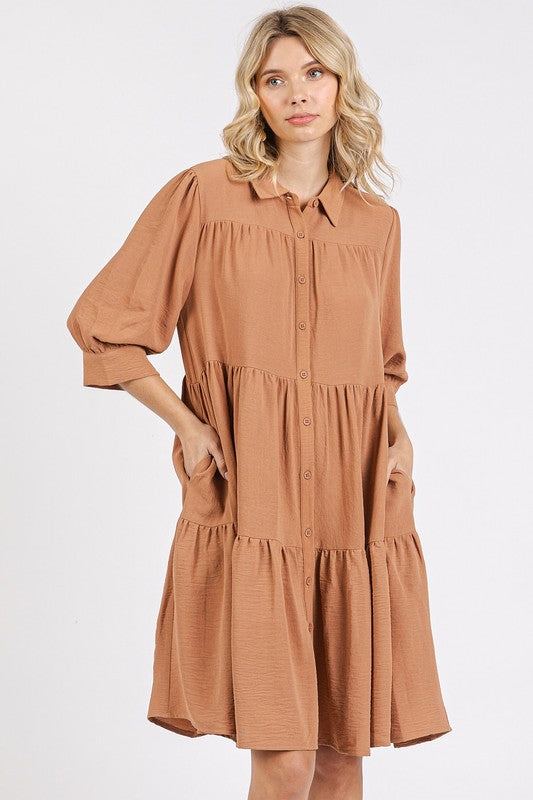 Stylish Mittoshop Button-Detail Collared Tiered Shirt Dress for Women | Casual & Office Wear | Perfect for Work, Dates & Everyday Outfits