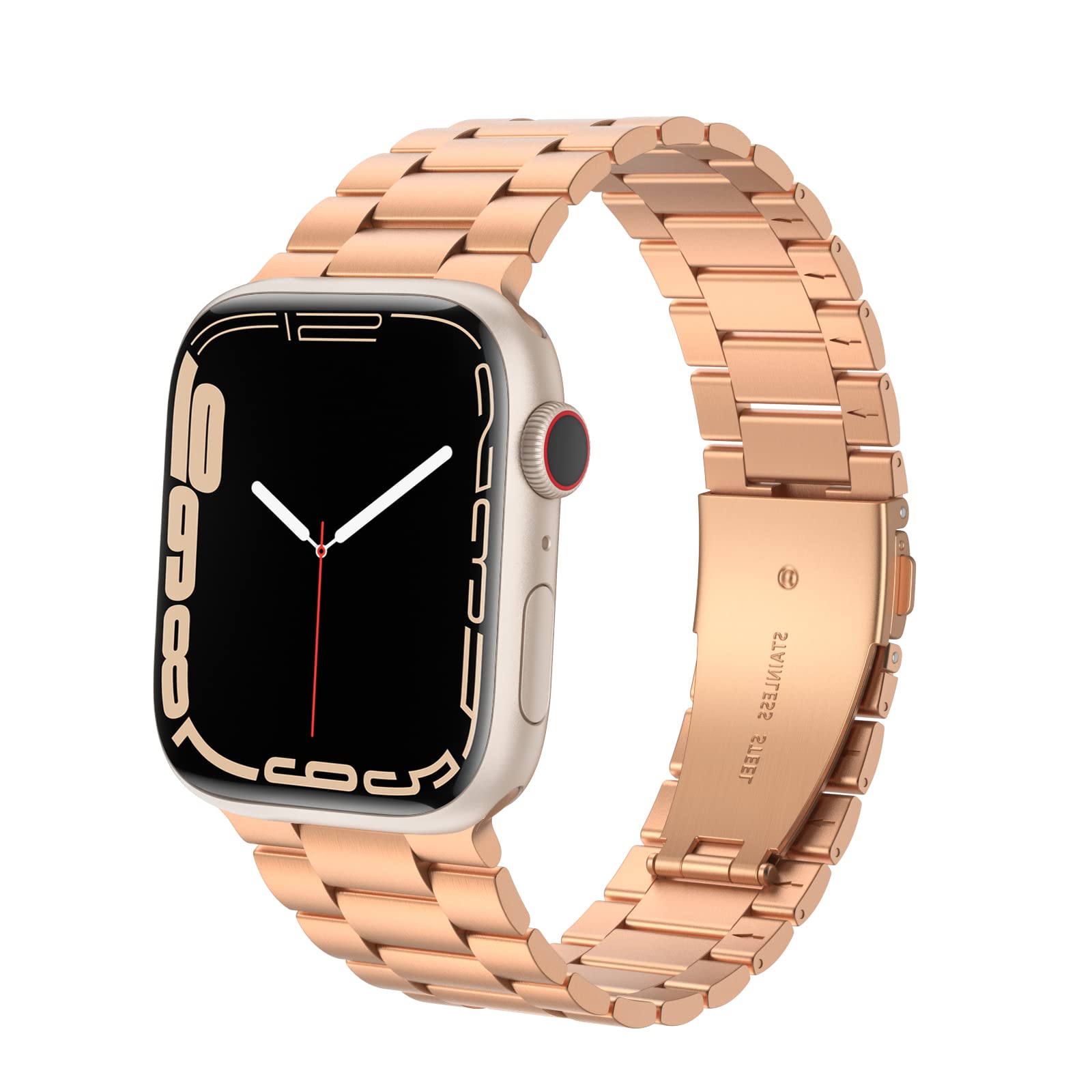 Premium Stainless Steel Apple Watch Band 45mm 44mm 42mm - Metal Replacement Strap Compatible with iWatch Series 7/6/5/4/3/2/1/SE - Rose Gold Luxury Bracelet for Men & Women - Perfect for Workouts, Business & Everyday Wear