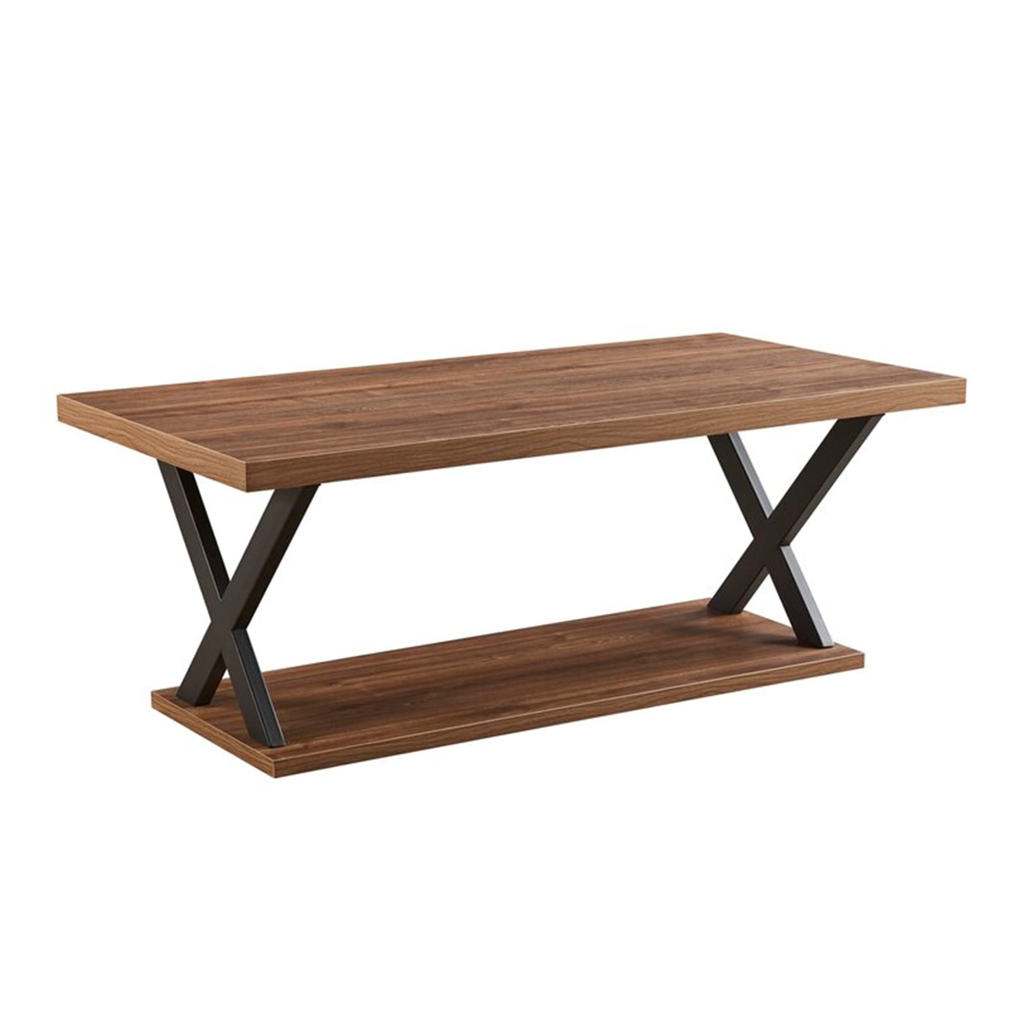 Vanity Art Modern 2-Tier Industrial Coffee Table with Storage Shelf - X-Frame Rectangle Design for Living Room, Home Office - Brown (MLT4088CT-BR-BK) | Perfect for Small Spaces, Apartment Decor & Entertaining Guests