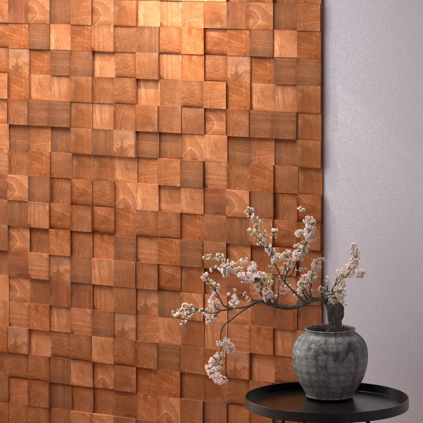3D Cube Wood Wall Art - Dark Brown Geometric Home Decor for Living Room, Bedroom & Office