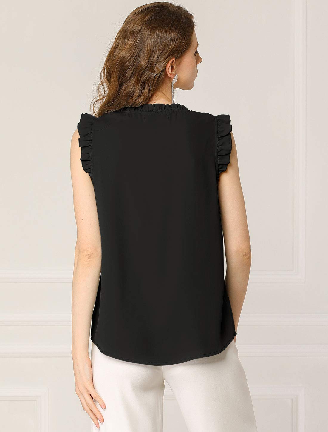 **Allegra K Women's Vintage 1950s Ruffled Sleeveless Blouse – Elegant Business & Work Tops for Office, Party & Retro Outfits**