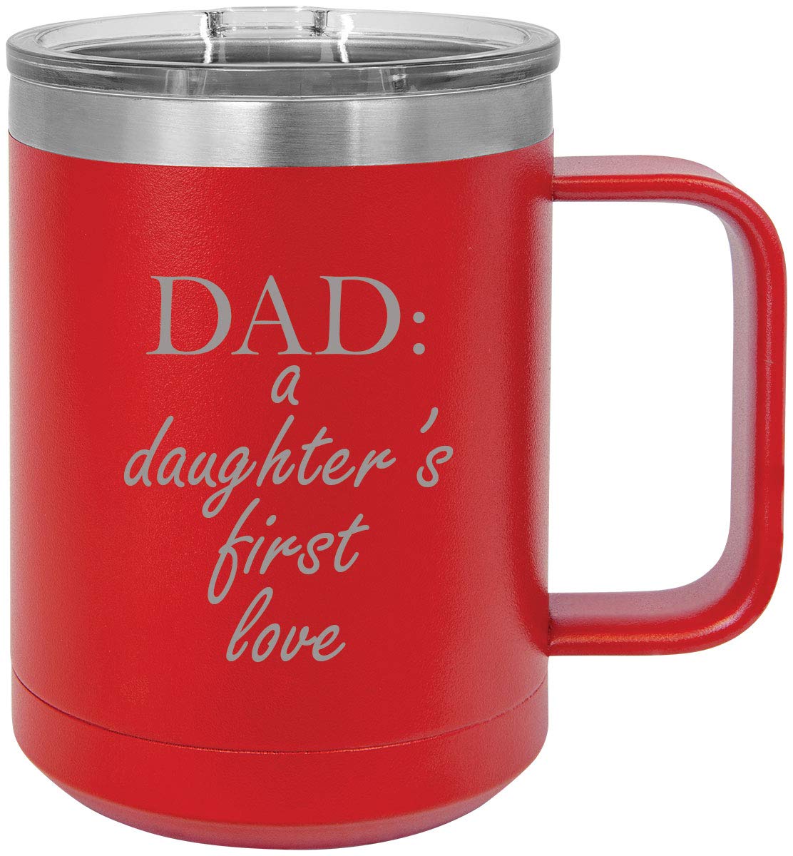Stainless Steel Vacuum Insulated 15 Oz Travel Coffee Mug with Slider Lid - Red | Keeps Drinks Hot/Cold for Hours | Perfect Gift for Dad, Daughter's First Love | Ideal for Commuting, Camping & Office Use