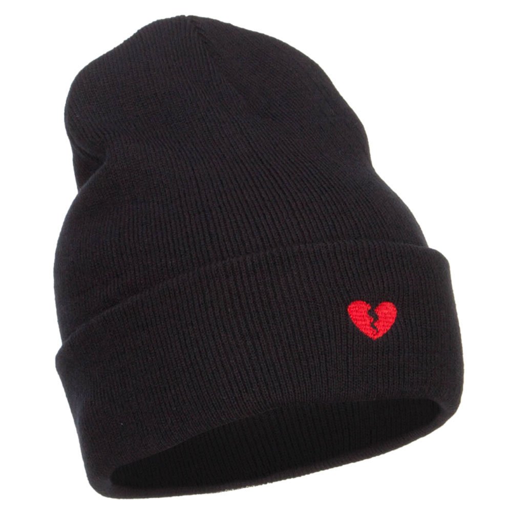 Mini Broken Heart Embroidered Long Beanie - Winter Knit Hat for Women & Men | Cozy Cold Weather Accessory for Outdoor Activities, Skiing & Casual Wear | e4Hats.com