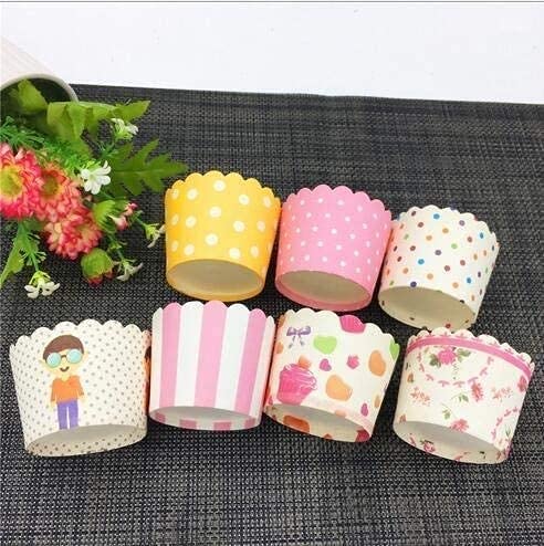 AmigozZ 50-Pack Grease-Proof Mini Baking Paper Cups - Muffin Liners, Ice Cream Cups & Dessert Cups with Random Colors & Designs | Perfect for Party Favors, Birthday Treats & Home Baking