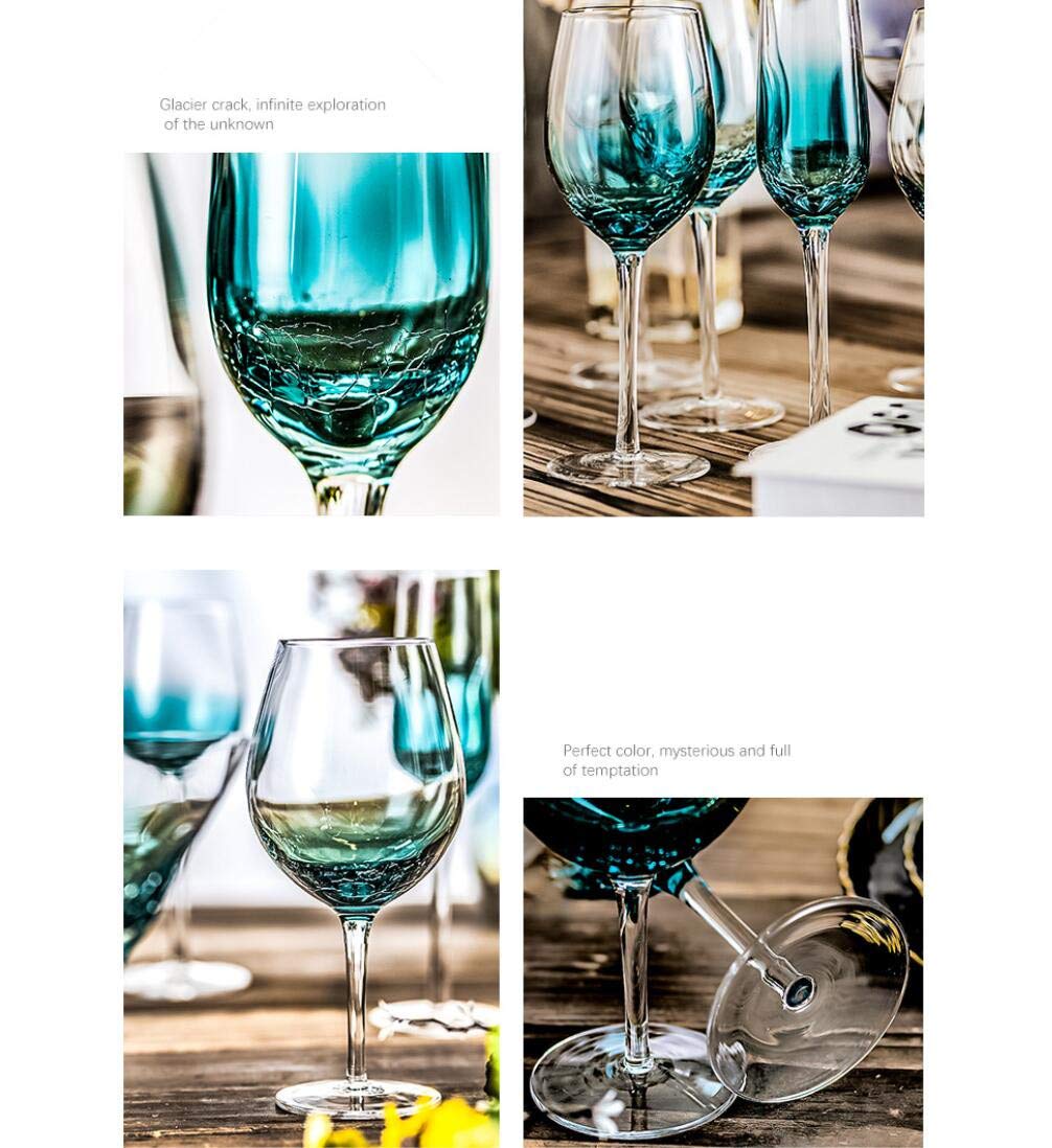 Premium Gradient Blue Crystal Wine Glasses Set - 100% Lead-Free, Ice Cracked Design for Red Wine, Cocktails & Champagne - Elegant Barware for Weddings, Parties & Home Entertaining