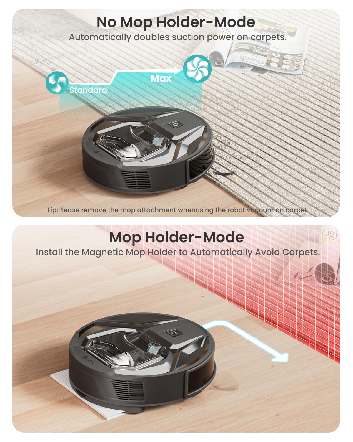 Lefant M320 Robot Vacuum Cleaner with 6000Pa Strong Suction, Smart Carpet Detection & Alexa Compatibility - 800ml XL Dustbin, 210min Runtime, Ultra Quiet for Hard Floors & Pet Hair - Perfect for Large Homes with Pets & High-Pile Carpets