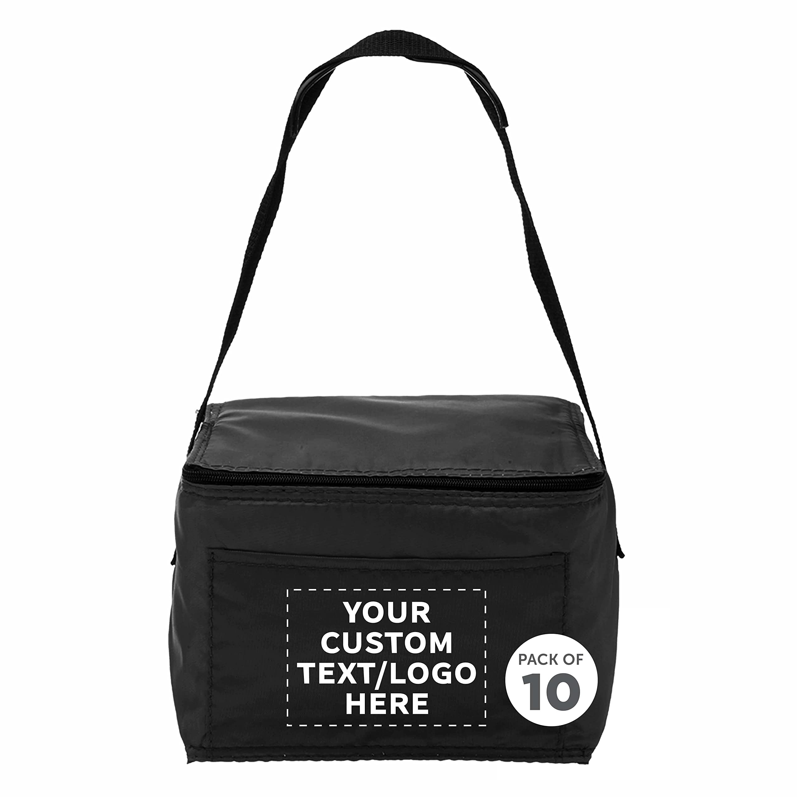 Custom Insulated Lunch Bags Set of 10 - Personalized Small Cooler Bags for Office, Picnic & Beach - Fits 6 Cans - Bulk Pack (Black) | Perfect for Meal Prep, School Lunches & Outdoor Activities