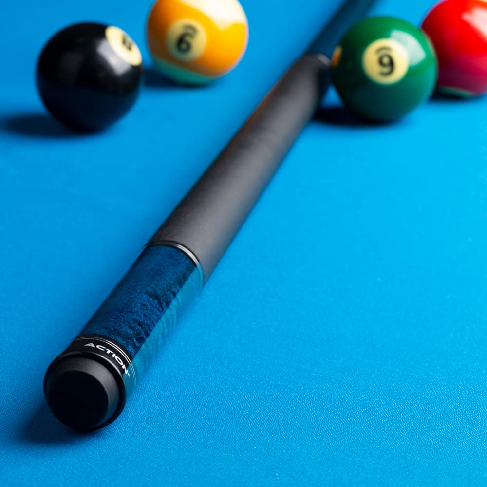 Professional 19oz Blue Billiards Pool Cue Stick with Action Rings - Perfect for Tournaments, Bars & Home Game Rooms
