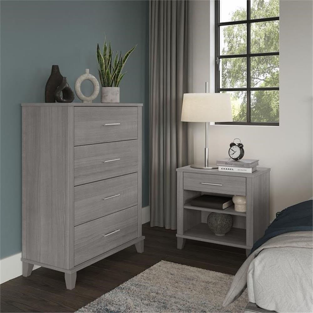 Bush Furniture Somerset 5-Drawer Chest and Nightstand Set - Platinum Gray - Modern Bedroom Storage for Clothes, Accessories & More - Perfect for Master Bedroom, Guest Room or Dorm