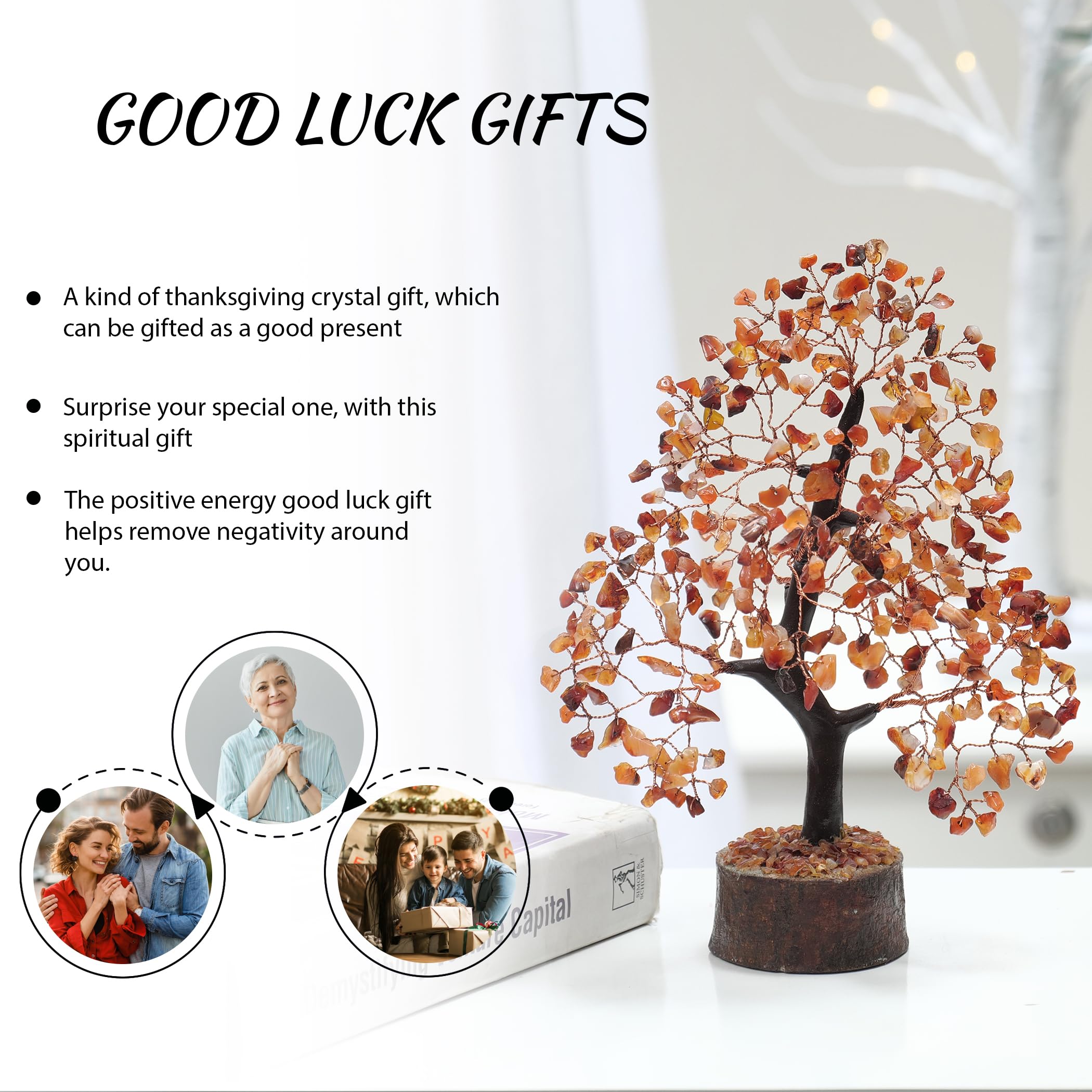 PYOR Carnelian Crystal Tree - Spiritual Home Decor for Wealth & Good Luck | Healing Stones & Crystals for Meditation, Feng Shui & Positive Energy | Perfect for Yoga Rooms, Office Desks & Gift Giving