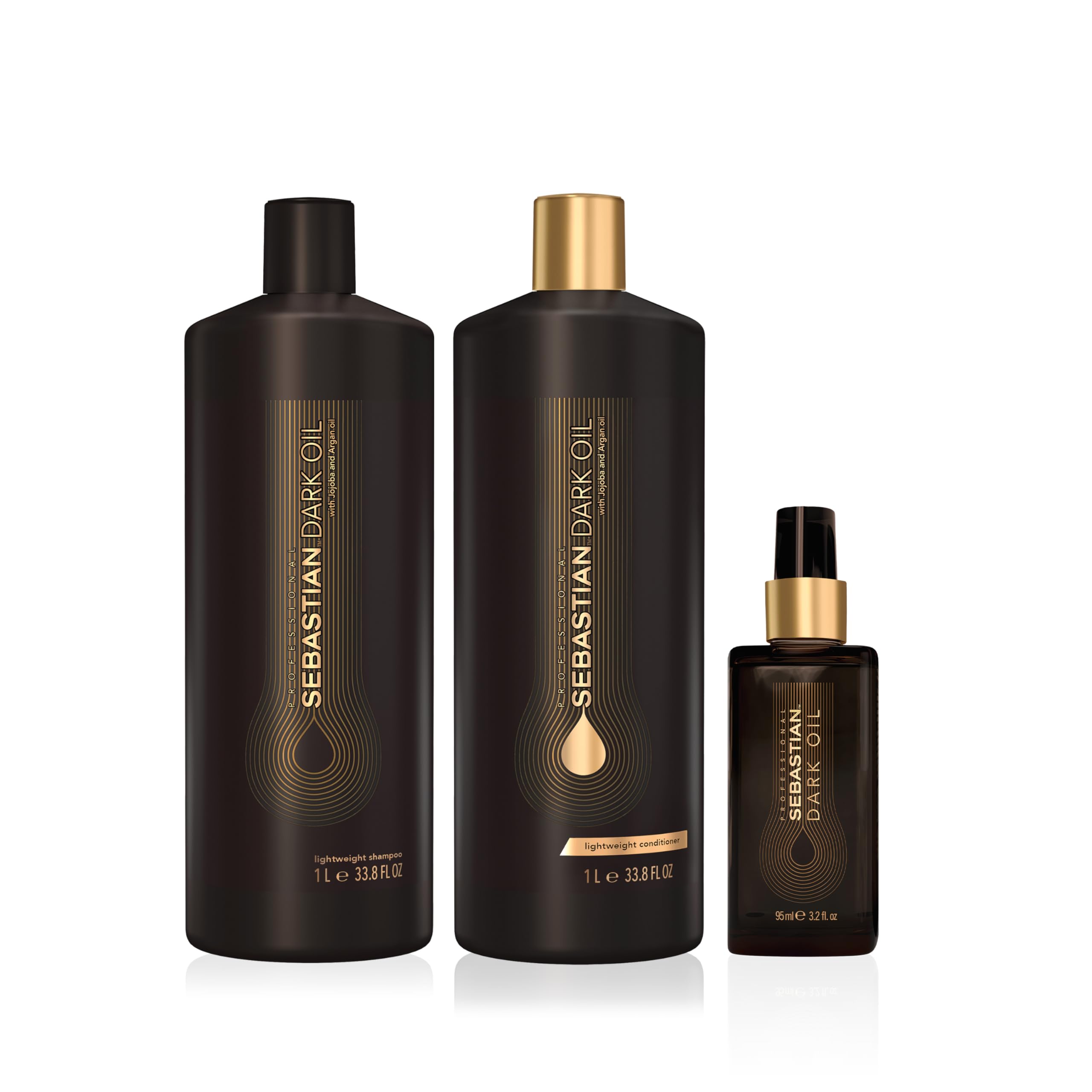 Sebastian Professional Dark Oil Lightweight Hair Care & Styling Oil Set - Nourishing Natural Oils for Smooth, Shiny Hair | Perfect for Daily Hydration, Frizz Control & Salon-Quality Styling at Home