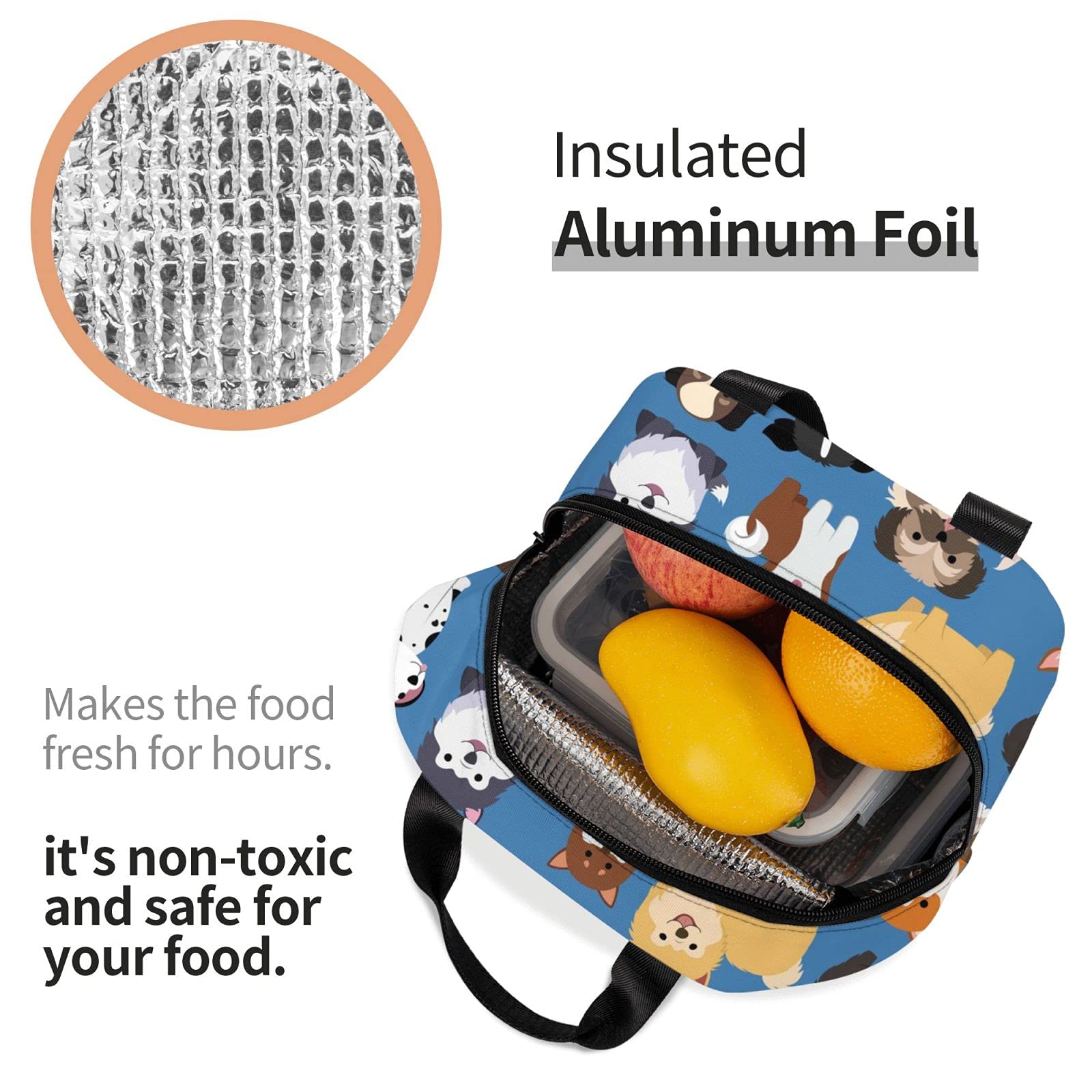 Cute Dog & Puppy Lunch Bag - Reusable Insulated Tote for Women & Men - Perfect for School, Office, Work & Picnics - Compact Food Container with Animal Print Design